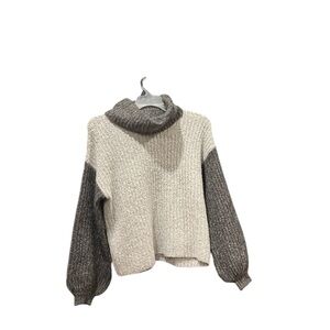 Ruby Moon Cream and Gray Cowl Neck Sweater NWOT